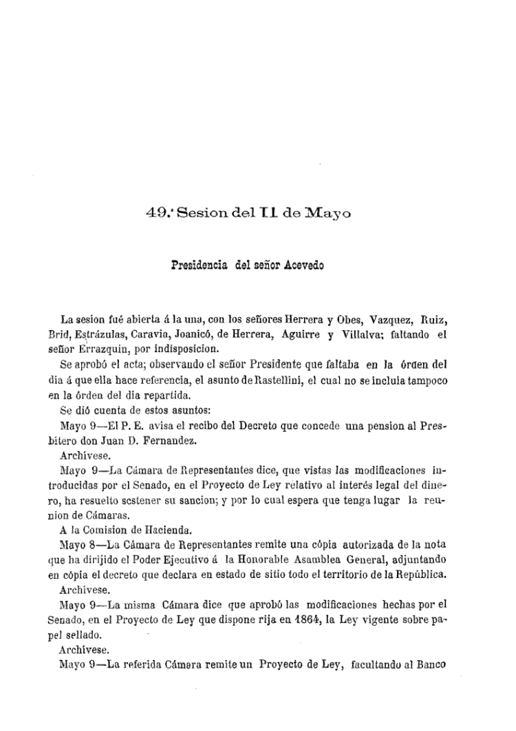 DIARIO DE SESIONES DE LA CAMARA DE SENADORES del 11/05/1863